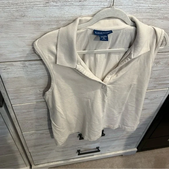 Karen Scott Beige Collared Sleeveless Polo Tank Top Size XL Casual Knit Stretch - Picture 2 of 4